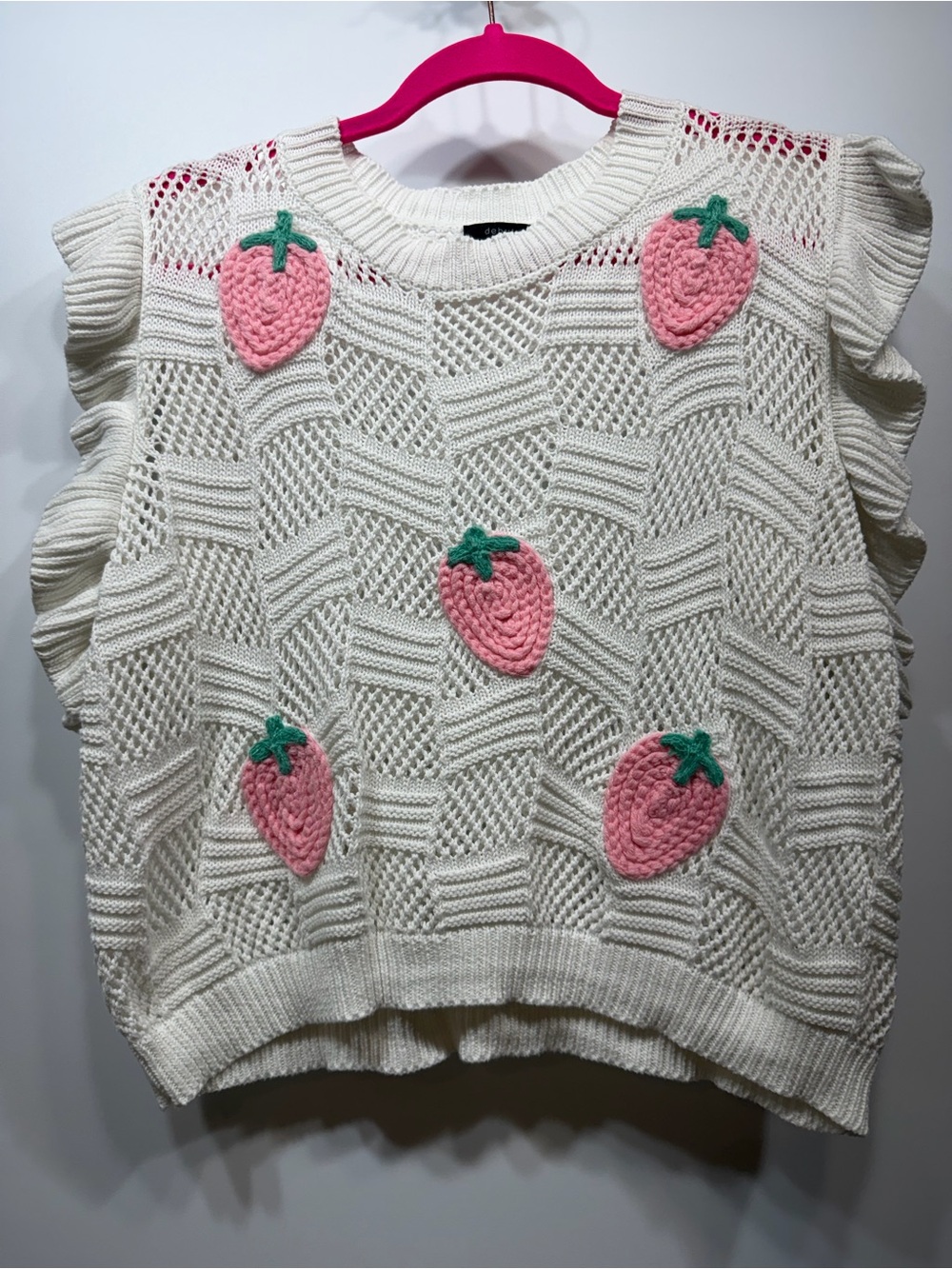 Debut Strawberry Crochet Sweater Vest M/L 100% Cotton - Picture 2 of 10